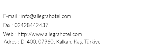 Hotel Allegra telefon numaralar, faks, e-mail, posta adresi ve iletiim bilgileri